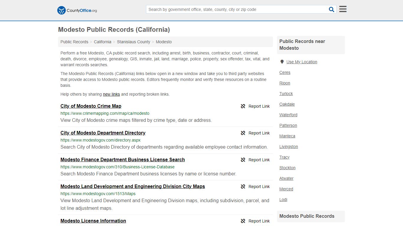 Modesto Public Records (California) - County Office